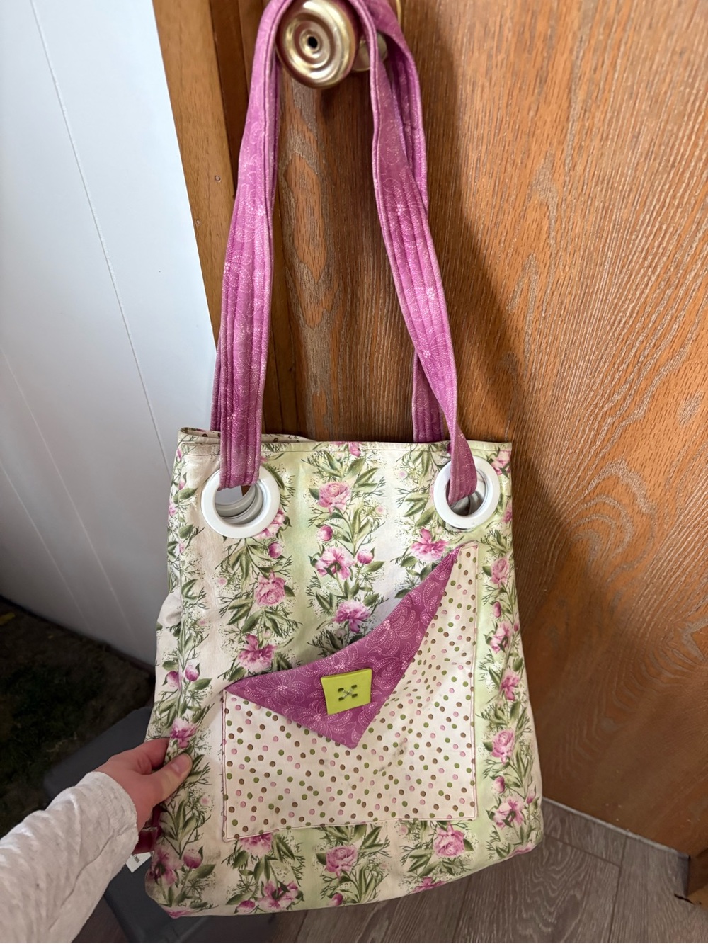 Floral Canvas Handmade Tote Bag with Pink Accents 💗👛
